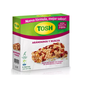 BARRAS CEREAL NUECES Y ARANDANOS TOSH DISPLAY X 6 UND X 23 GR (138 GR)