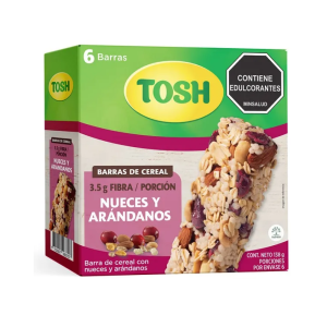TOSH BARRAS CEREAL NUECES Y ARANDANOS DISPLAY X 6 UND X 23 GR (138 GR)
