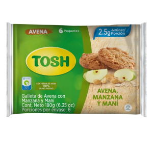 TOSH GALLETAS DE 7 AVENAS MANZANA Y MANI X 180 GRS