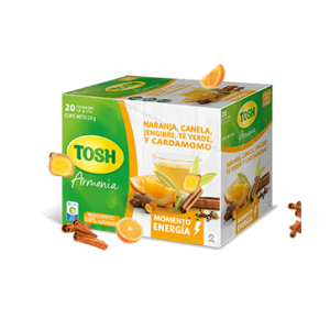 TOSH INFUSIÓN ENERGIA (NARANJA, CANELA, JENGIBRE, TE VERDE Y CARDAMOMO) X 20 SOBRES (24 GR)